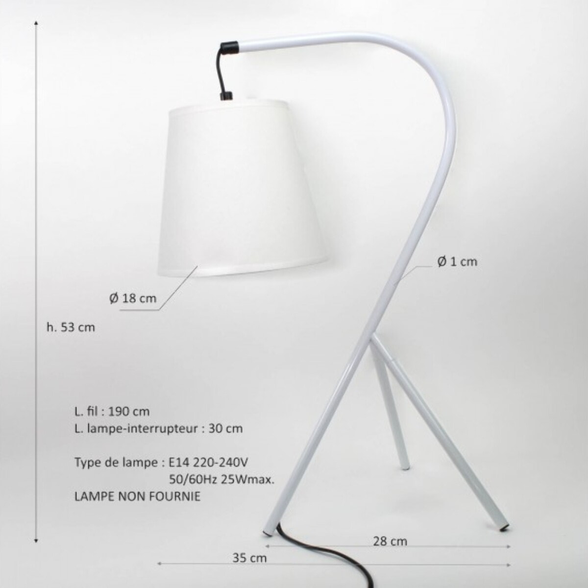 Lampe de chevet trépied design blanche - SIMPLY