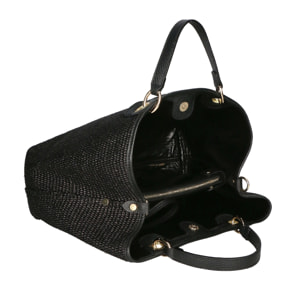 Borsa a mano da donna - Modello False - Paglia & Pelle - 30.0 x 37.5 x 16.0 cm