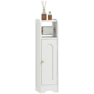 Armario de Baño Estrecho Mueble Auxiliar de Baño 21x20x79 cm con Estante Ajustable Portarrollos de Papel Extraíble y Puerta con Panel Arqueado para Espacios Pequeños Blanco