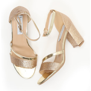 Sandali con tacco quadrato brillantinati