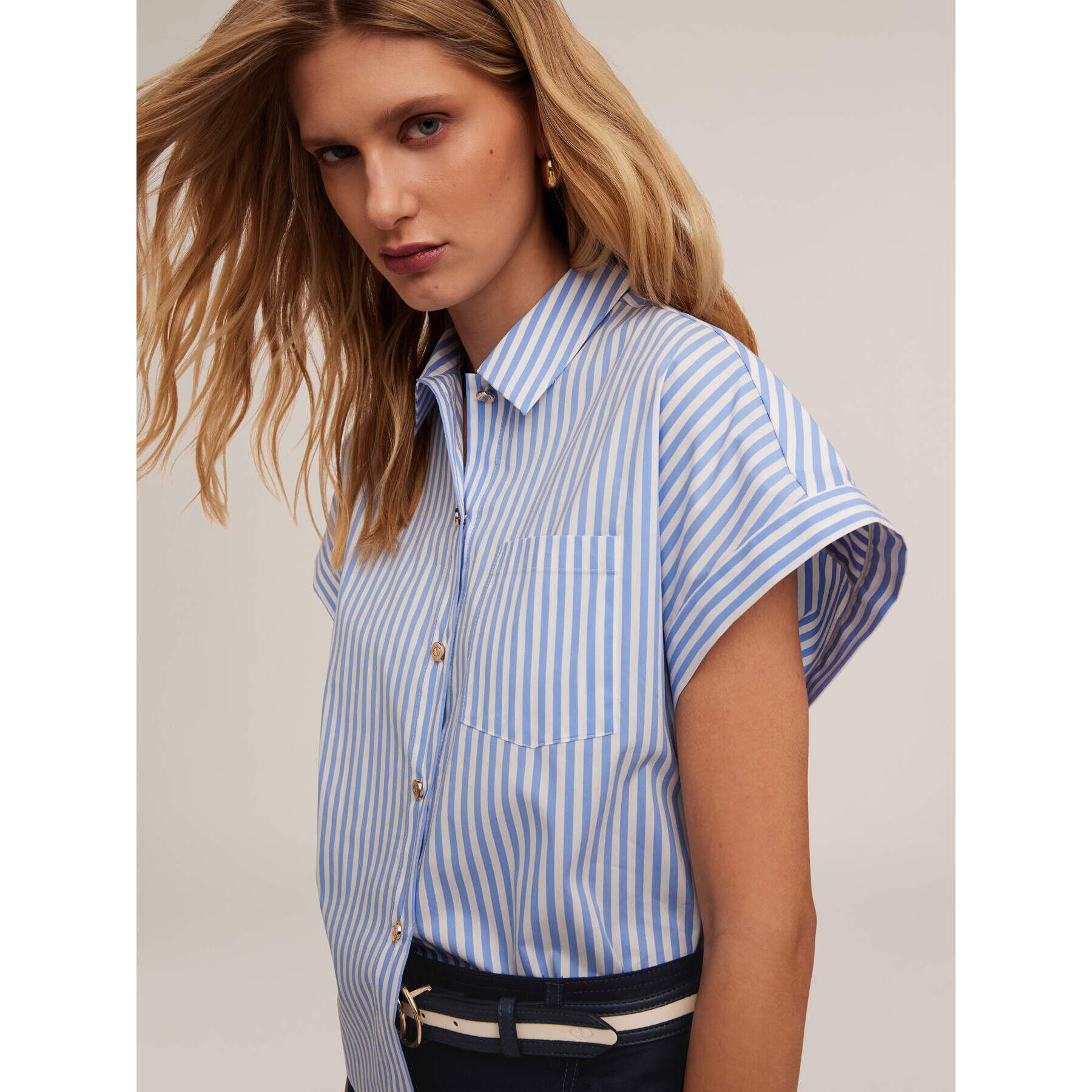 Motivi - Camisa kimono de algodón a rayas - Light - blue