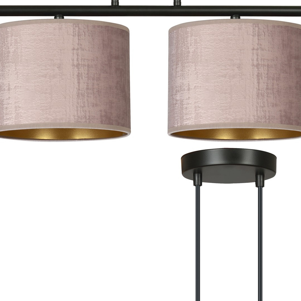 Lampada a sospensione Hilde in acciaio nero e velluto rosa antico