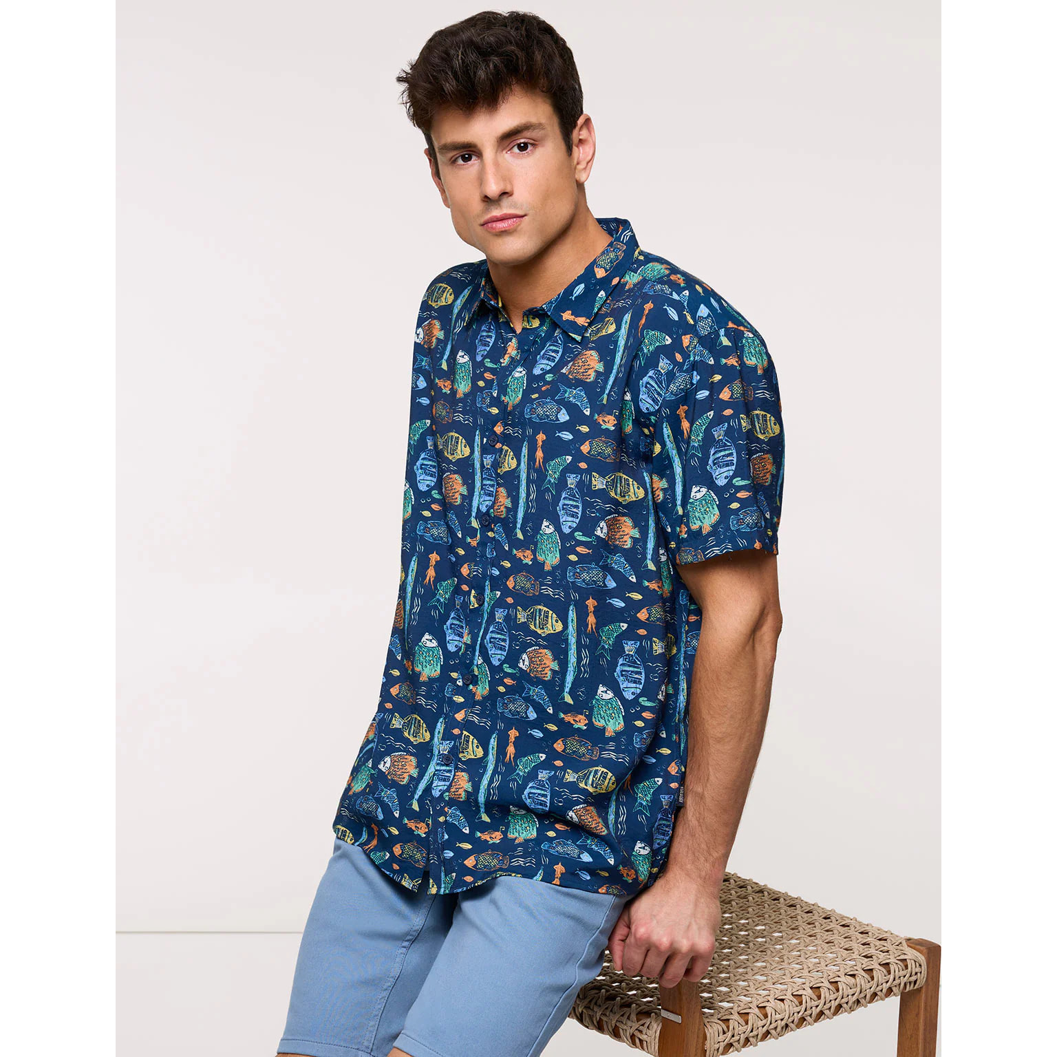 Camisa Manga Corta Azul Marino - Dolfini