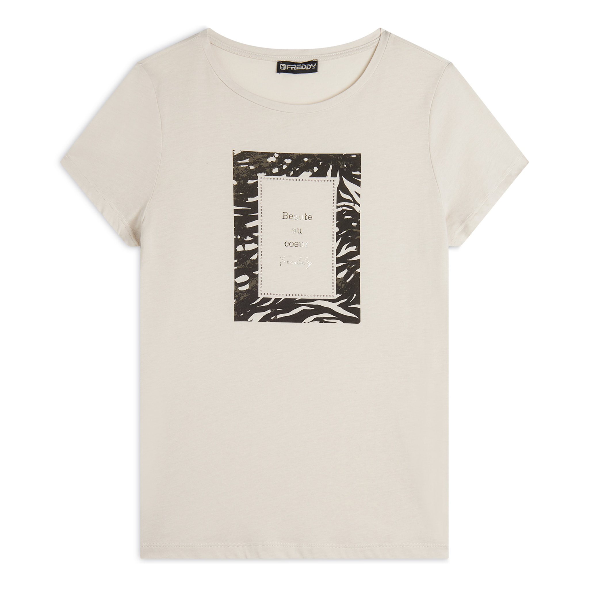 T-shirt regular fit con grafica e borchie dorate