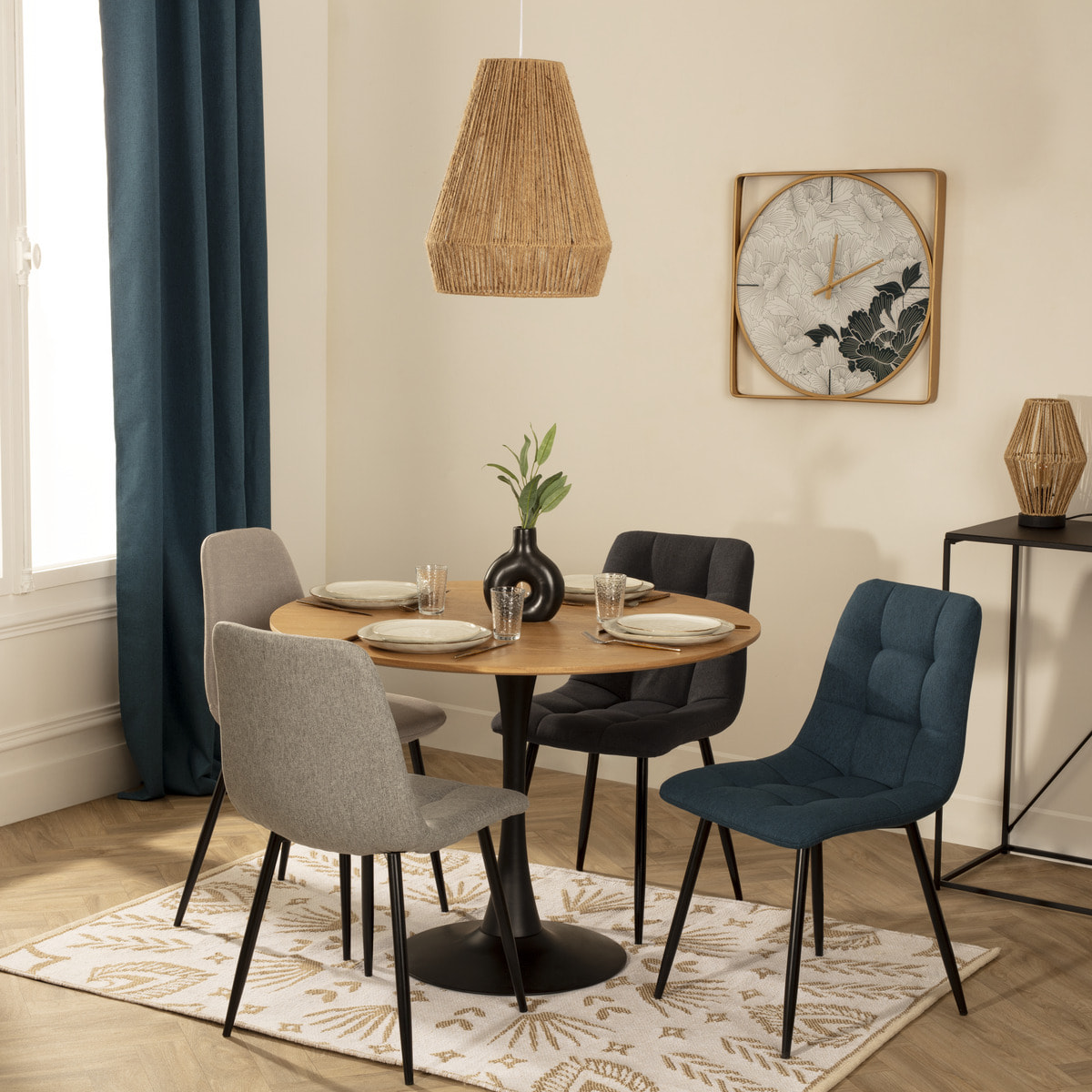 Chaise "Sirac" - bleu canard - pieds métal noir