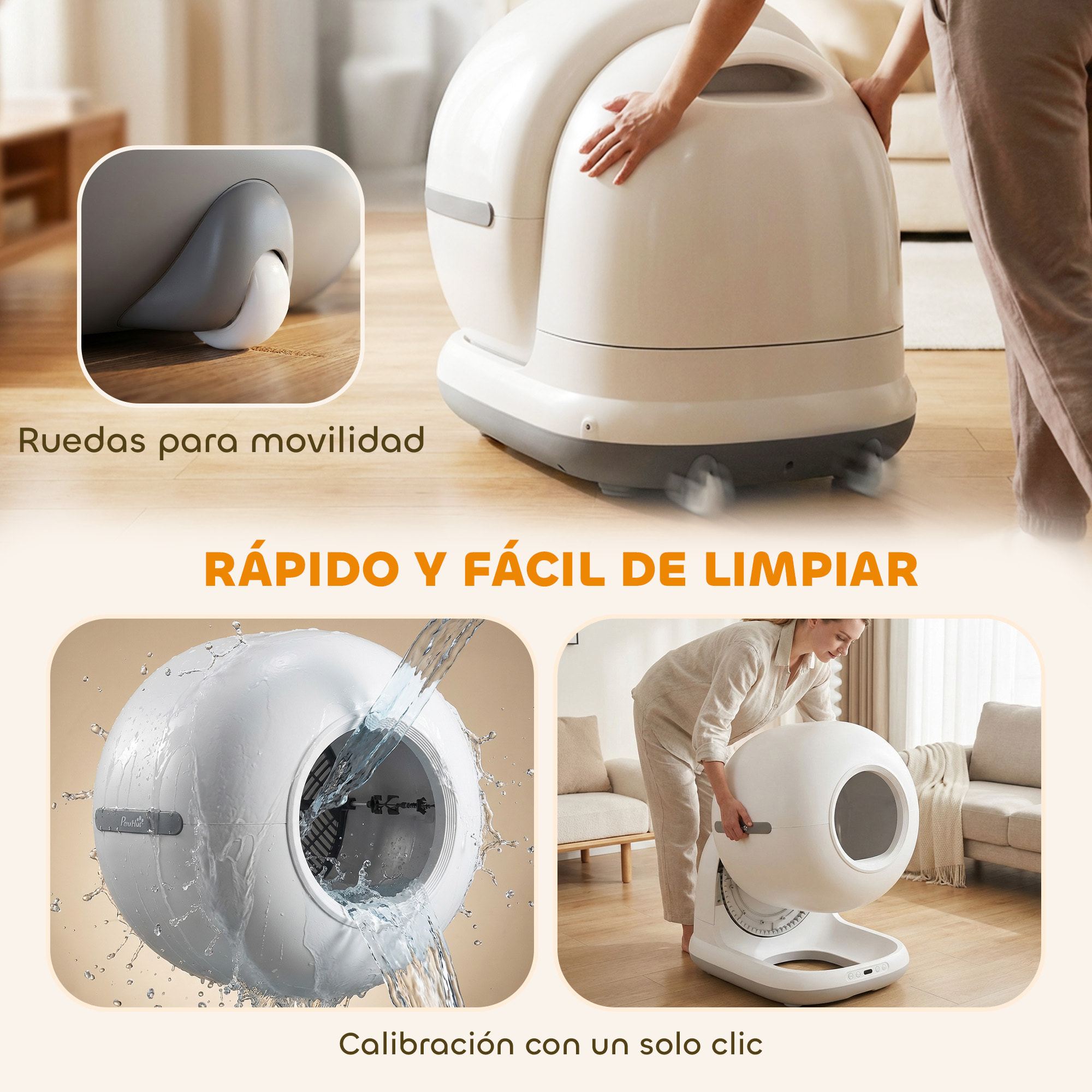 Arenero Gatos Autolimpiable 72L, Extragrande, Arenero Autolimpiable, Control por APP, Control de Olores y Ruido, Sensores de Seguridad, Gel Desodorante, Alfombrilla y Bolsas de Basura