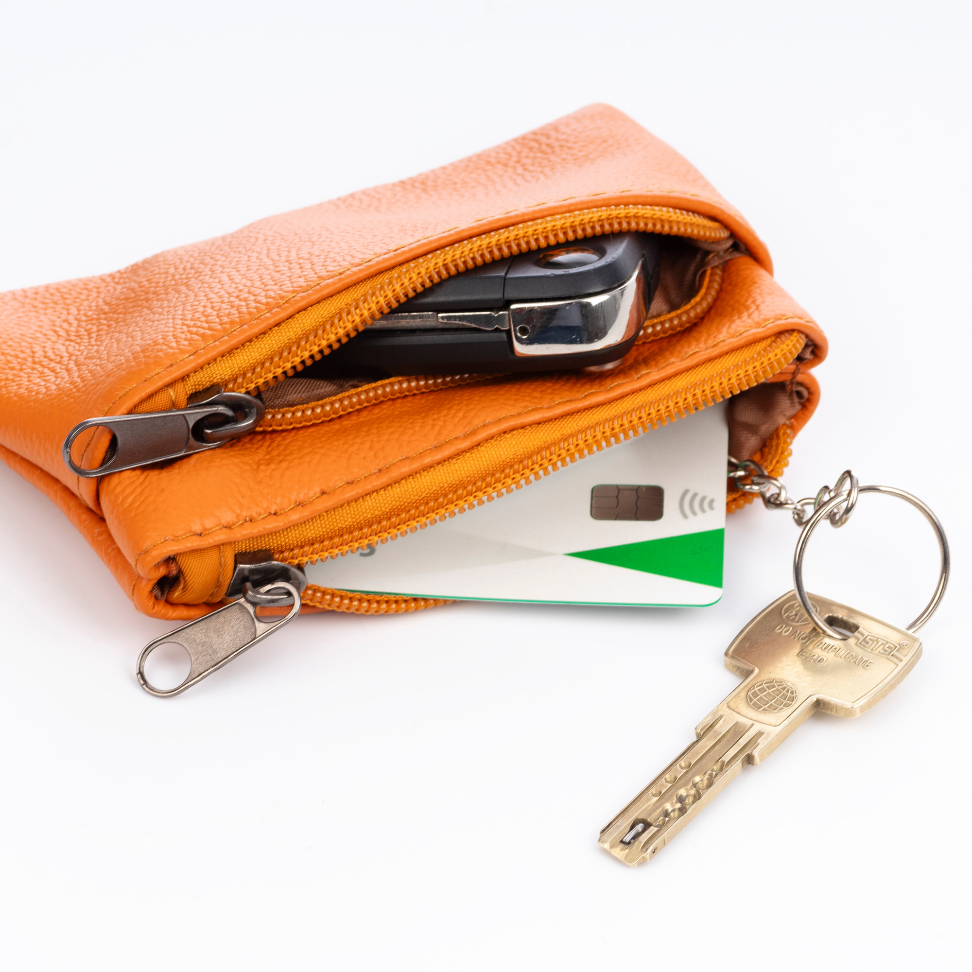 Atrani portamonedas con doble compartimento de piel Dollaro. Llavero interior.