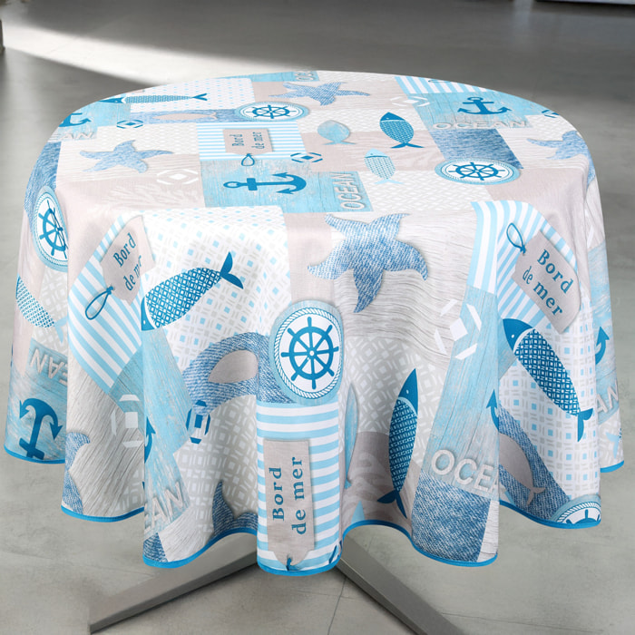 Nappe anti-tâche ronde motif marin - Bleu