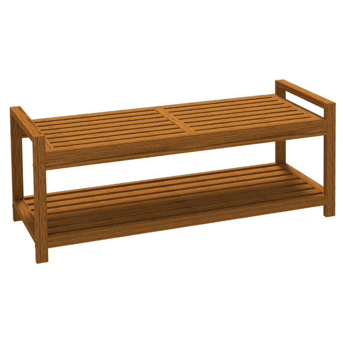 Banc de jardin avec étagère et assise à lattes en bois d'acacia