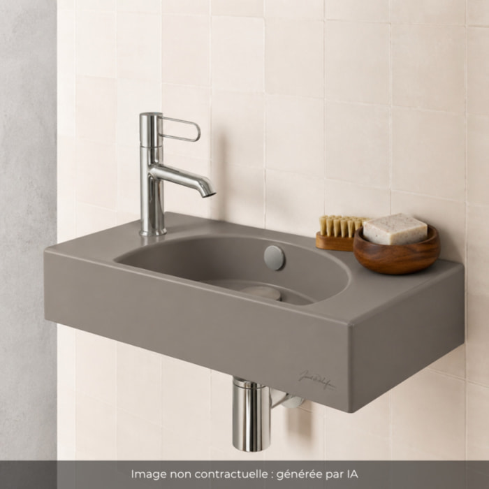 Lave-mains compact 50 cm Odéon Rive Gauche 1 trou de robinetterie à gauche Brun sepia satiné avec bonde