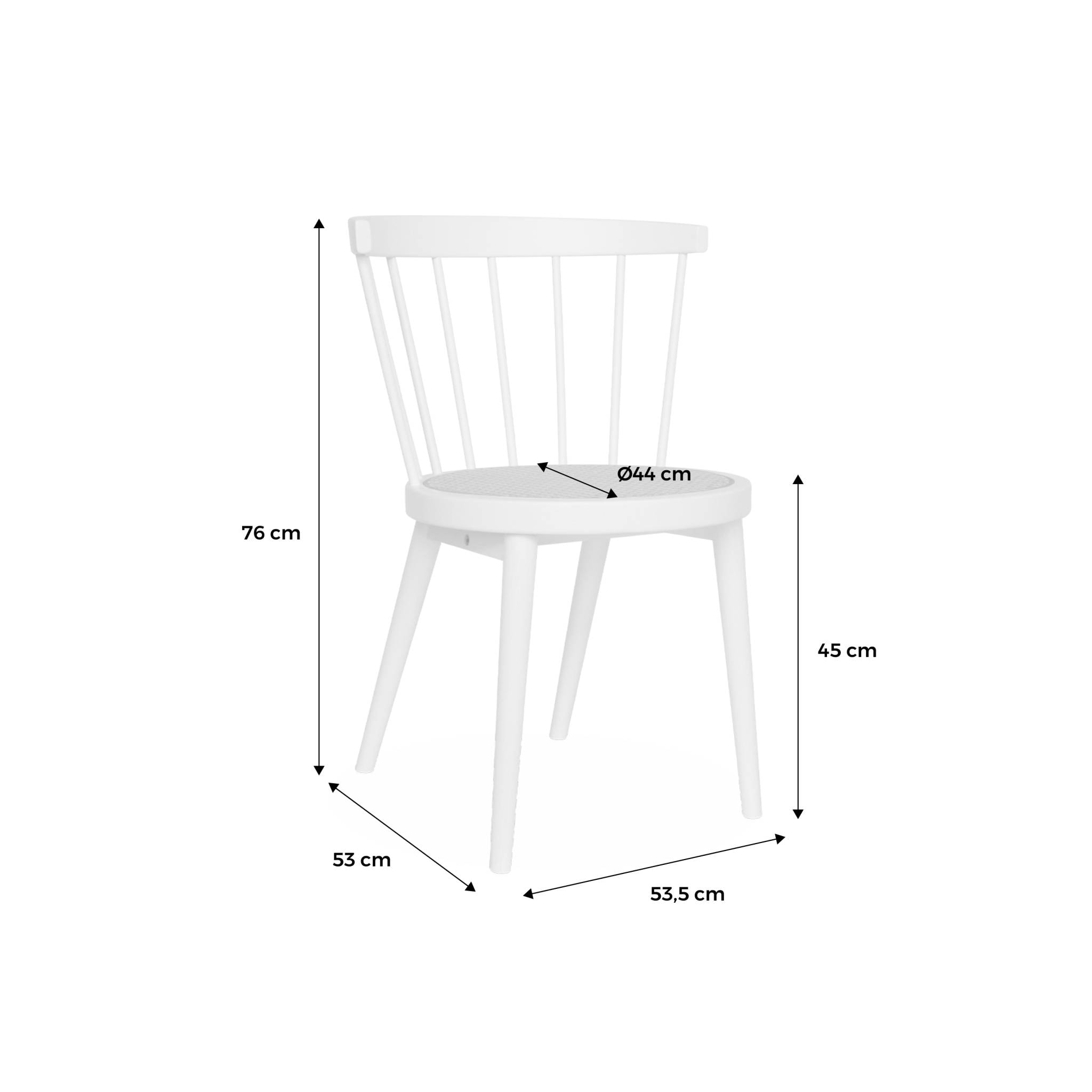 Lot de 4 chaises blanches en bois et cannage. Nora. L 53 x P 53.5 x H 76cm