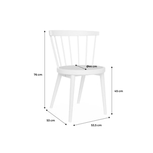 Lot de 4 chaises blanches en bois et cannage. Nora. L 53 x P 53.5 x H 76cm