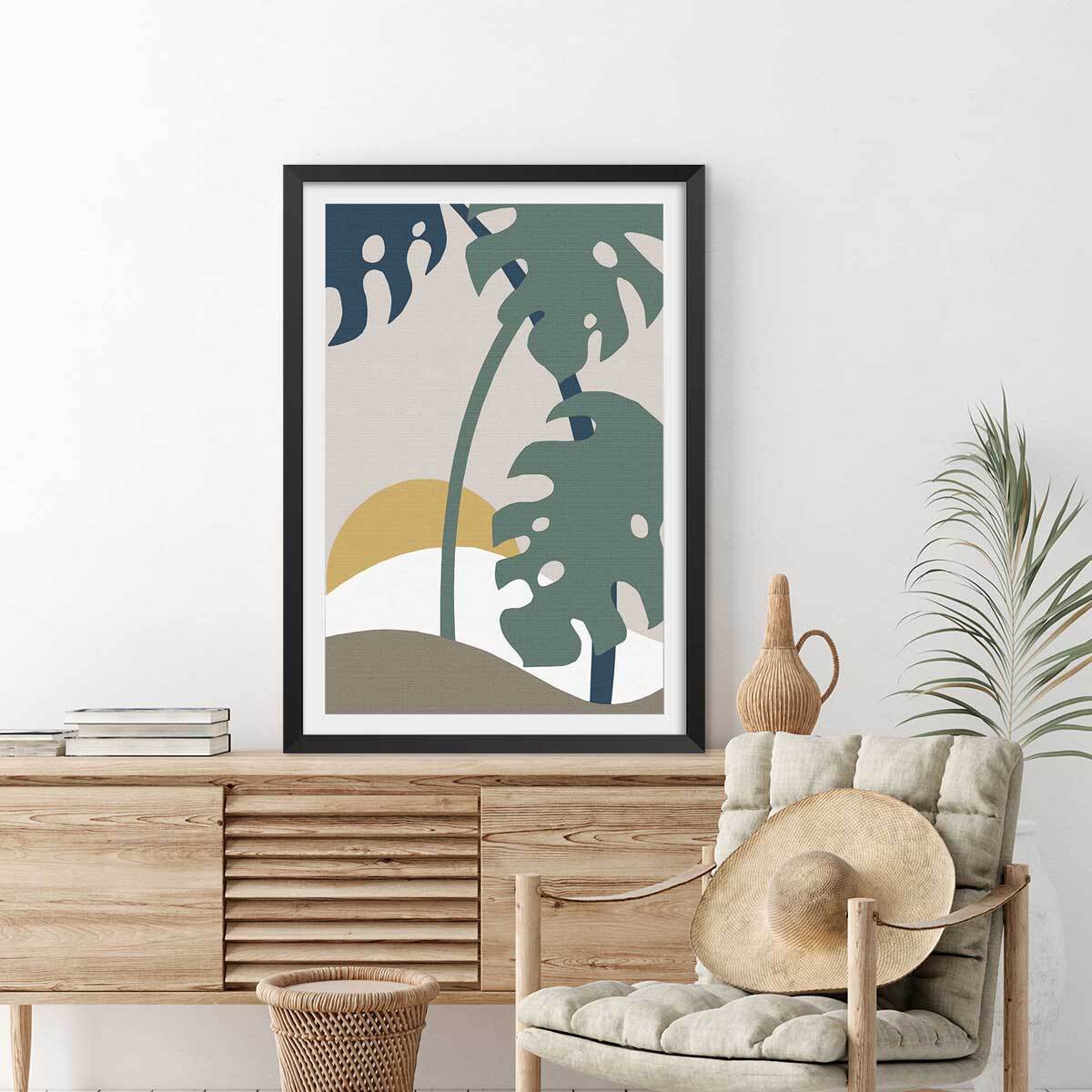 Affiche Monstera effet tissé Affiche + cadre en bois - Noir