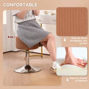 Taburete de Bar Taburete Alto de Cocina Regulable en Altura 52-66 cm Tapizado en Pana Giratorio en 360° para Comedor Tocador Mostrador Marrón