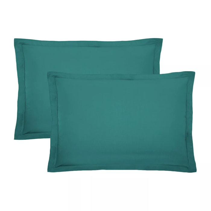 Lot de 2 taies percale de coton uni vert Olana emeraude
