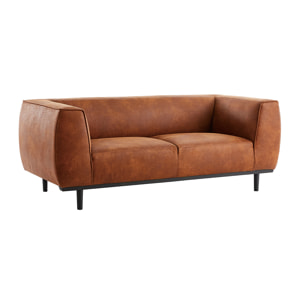 Canapé design 2-3 places en cuir aspect vieilli marron cognac MORRIS