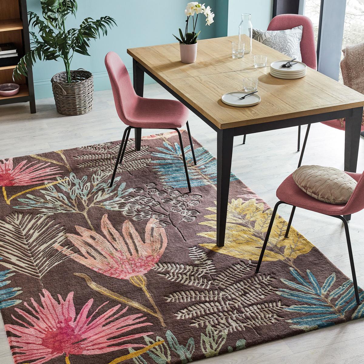 Tapis salon et chambre fait à la main en laine motif floral OLIL