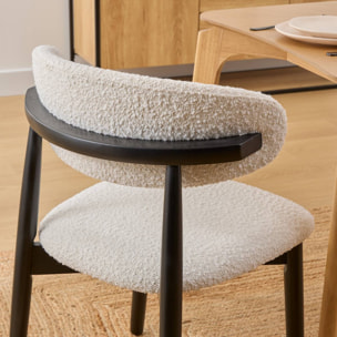 Lot de 2 Chaise en bois boucle "Sari" blanc pieds noirs