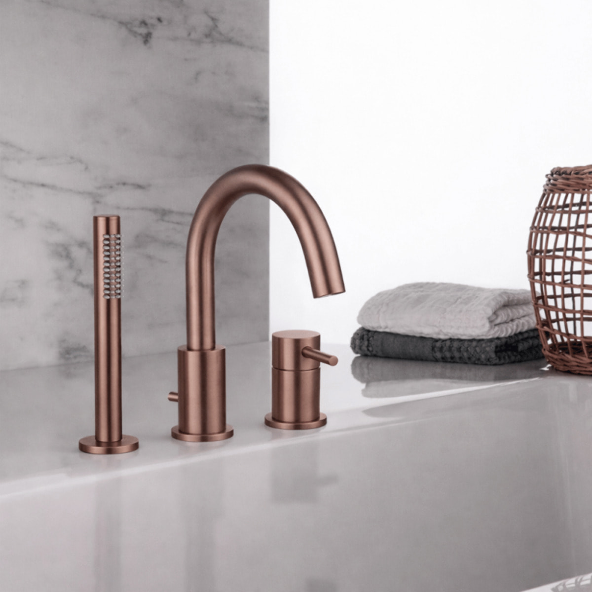 Mitigeur bain douche mécanique 3 trous + douchette 1 jet PAINI Ortence bronze cuivre