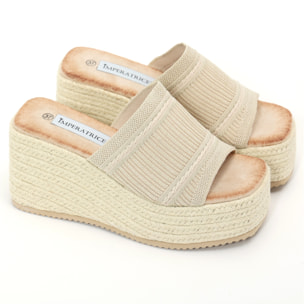 Sandali con zeppa e fascia in tessuto
