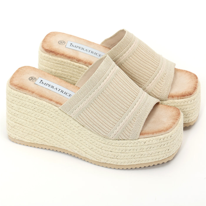 Sandali con zeppa e fascia in tessuto
