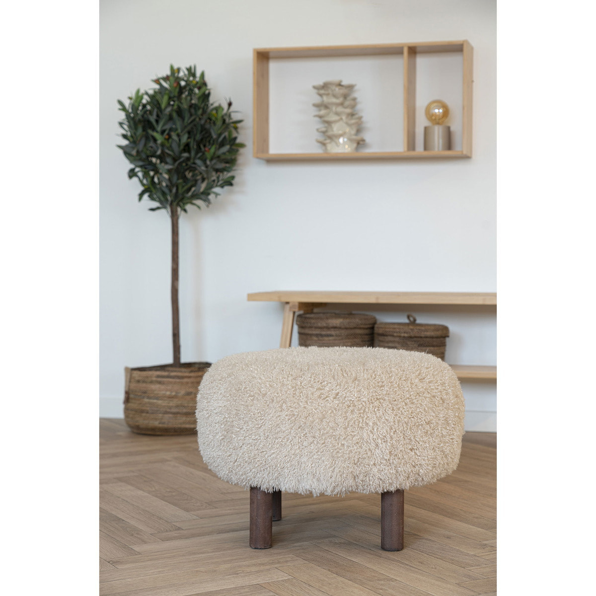 Pouf Inverness Faux Fur Marrone Chiaro — Ø50×36 cm, HN1260