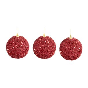 Set di 3 Sfere con Paillettes - Pezzi 1 - Colore Rosso - 15x15Hx15cm - Bianchi Dino