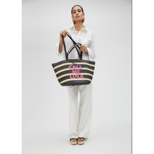 Borsa a cesta righe "Call me Lola"