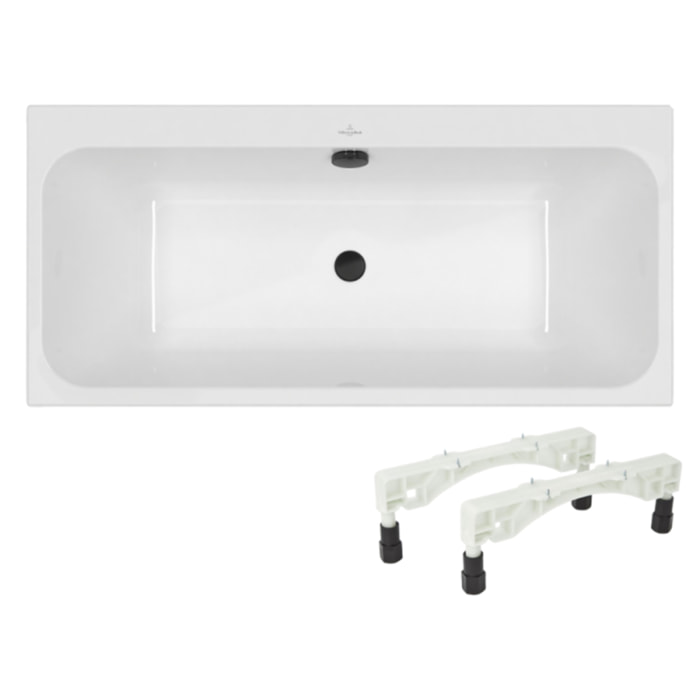 Baignoire droite 170 x 70 VILLEROY & BOCH Architectura + Pieds + Vidage de baignoire WIRQUIN noir