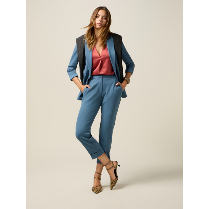 Oltre - Pantalones cropped de tejido crepé - Light - blue