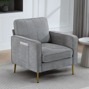 Fauteuil style art déco piètement métal doré tissu gris clair