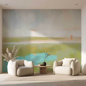Papier peint Horizon absolu vert olive & turquoise Intissé