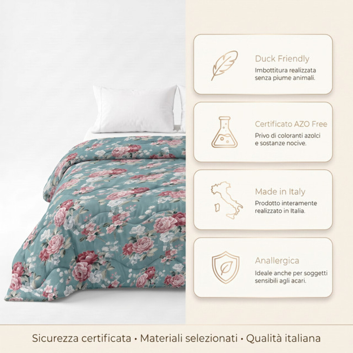 Piumino matrimoniale invernale anallergico 300 g/m², imbottitura ecologica soffice e calda, trapunta letto morbida e leggera, antiacaro e traspirante, lavabile in lavatrice, Made in Italy, comfort termico per notti fredde, dimensioni 260x260 cm