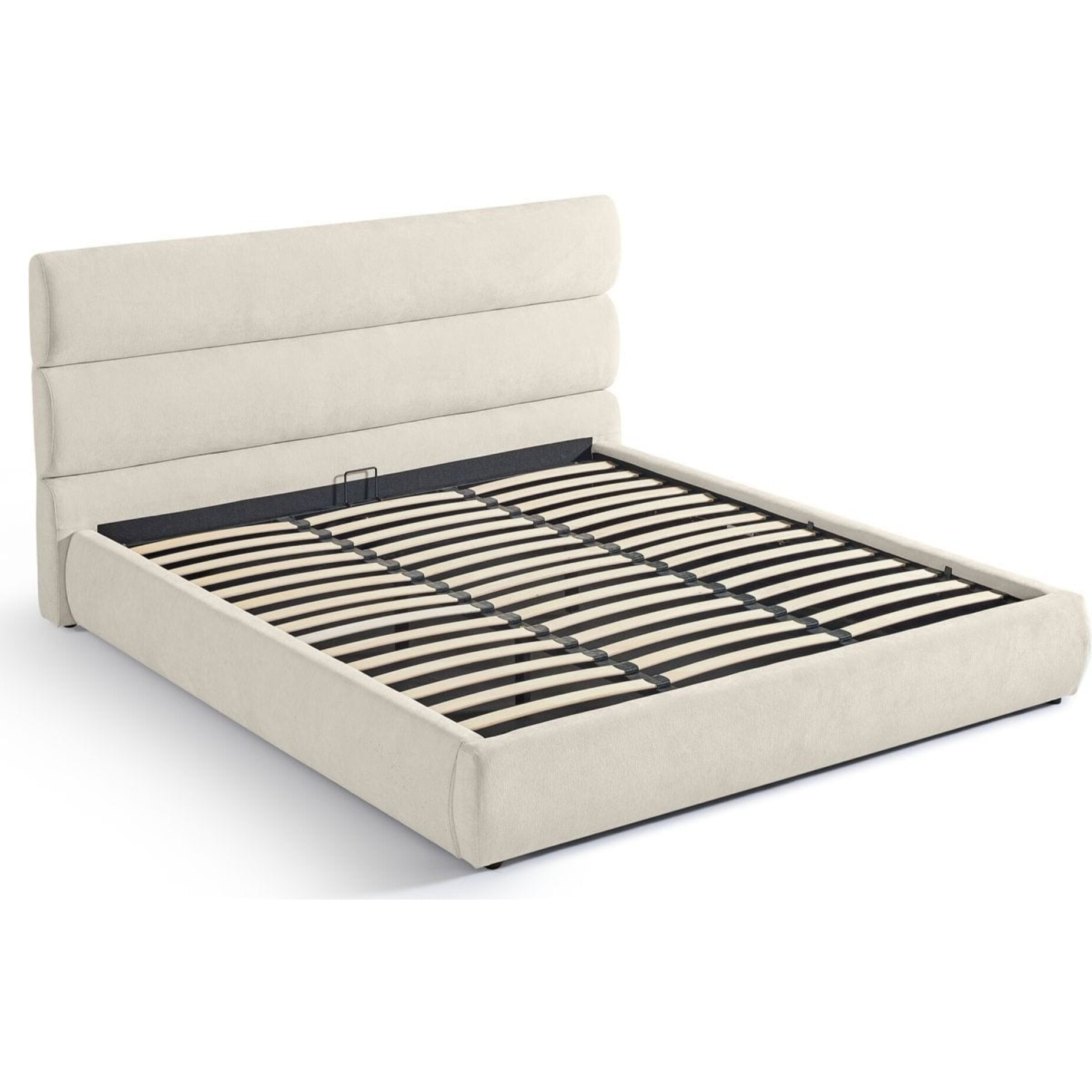 Lit coffre adulte avec tête de lit capitonnée en tissu chenille - SIMON