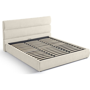 Lit coffre adulte avec tête de lit capitonnée en tissu chenille - SIMON
