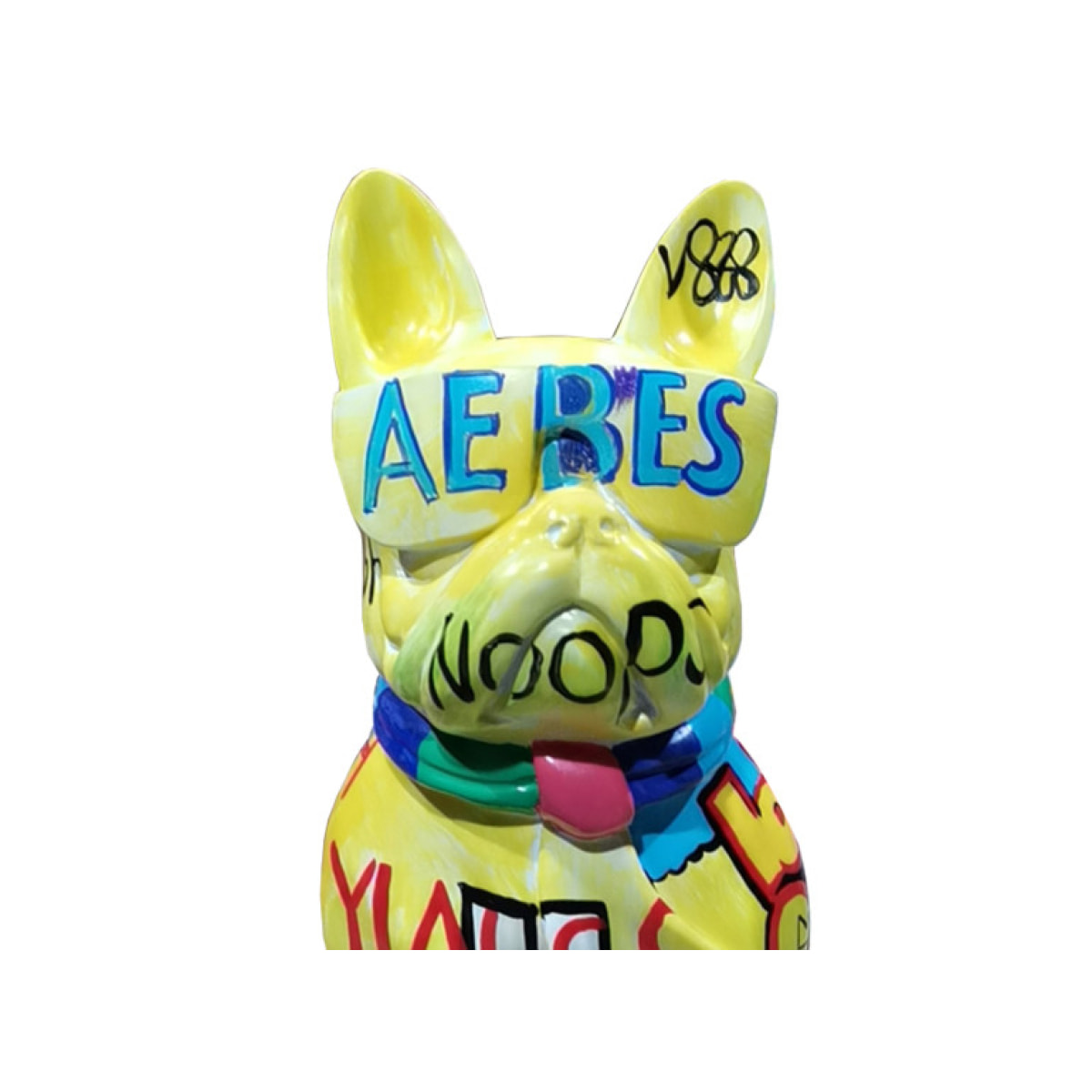 Statuette chien bulldog assis en résine avec graffiti H37cm - NINO 02