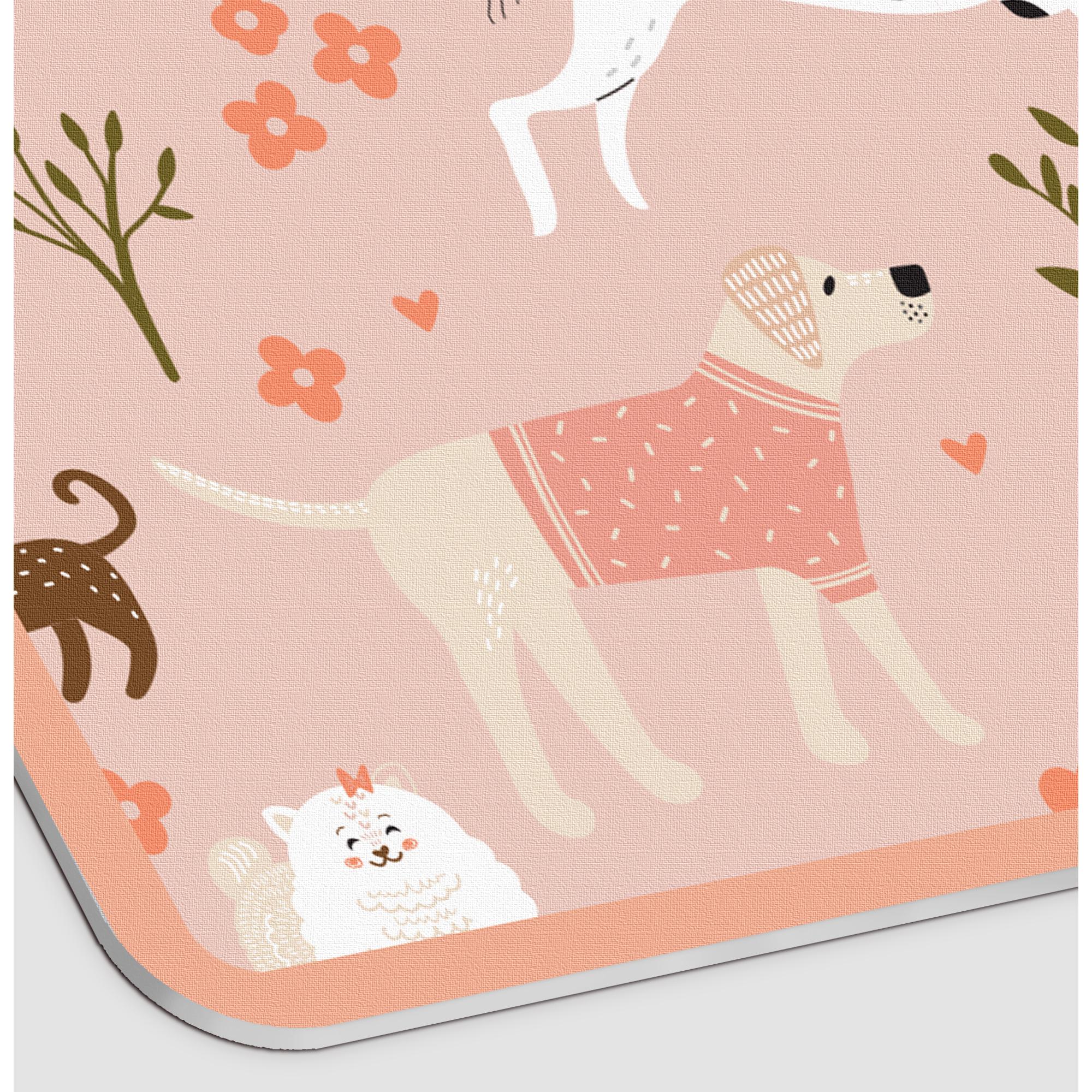 Alfombra de vinilo mascotas CERAMIKO, Happy dogs day (in pink) 48x75 cm