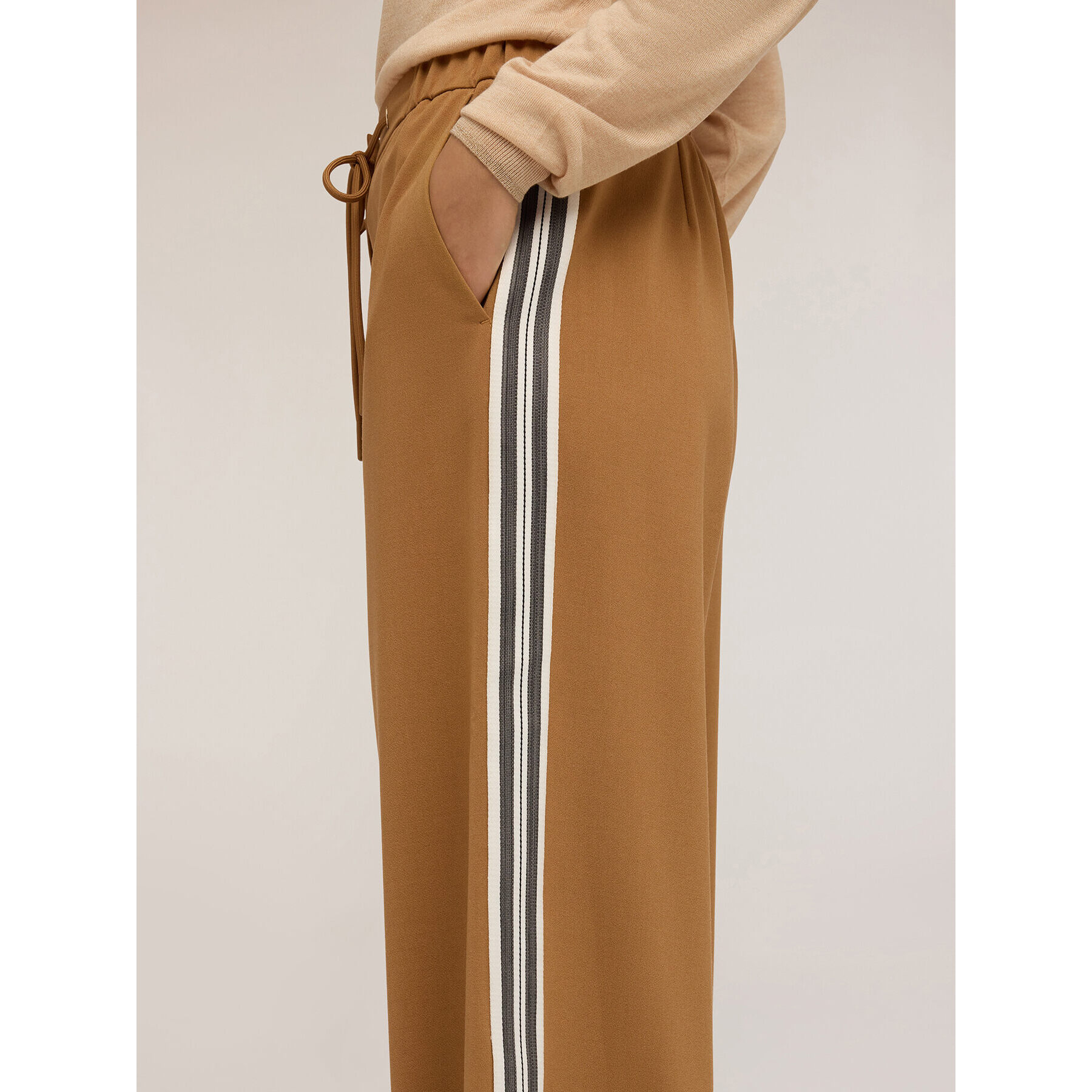 Motivi - Pantaloni palazzo con banda laterale - Marrone