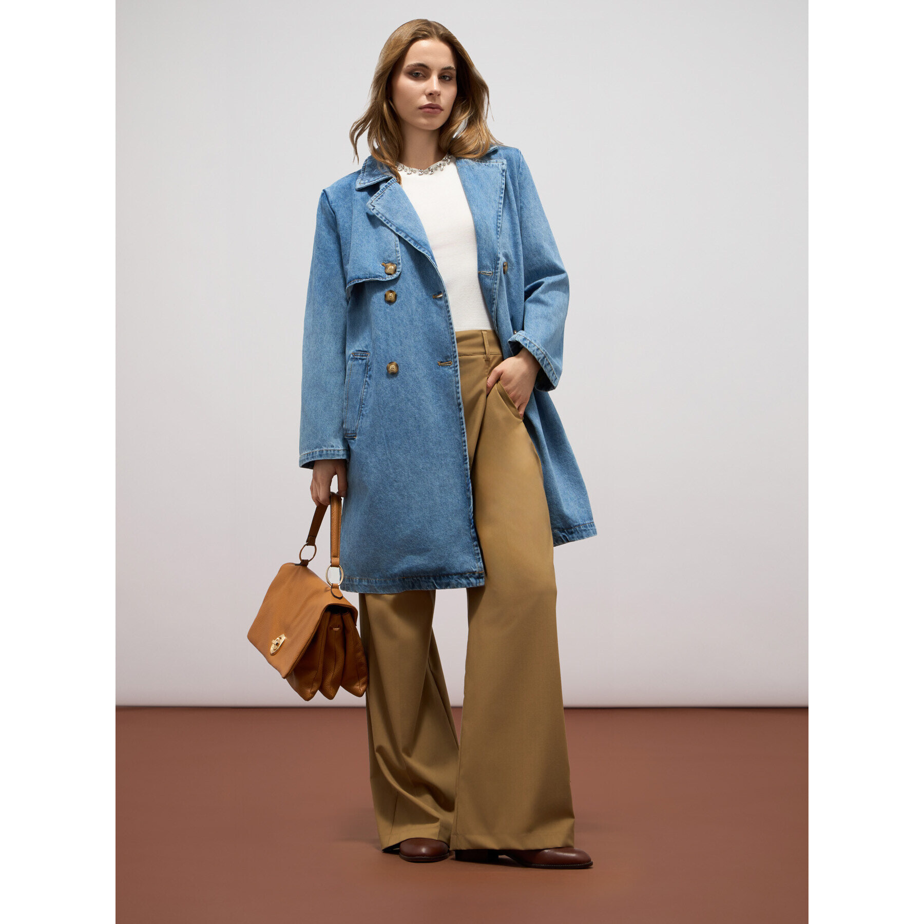 Oltre - Pantaloni palazzo in tessuto fluido - Beige