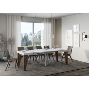 Mesa extensible 90x90/246 cm Naxy Mix tapa Fresno Blanco patas Nogal