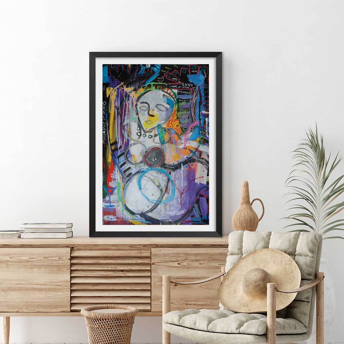 Affiche abstraite odalisque Affiche + cadre en bois - Noir