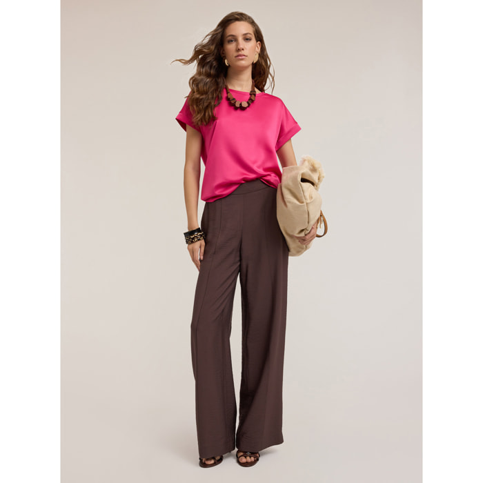 Motivi - T-shirt bimaterica - Fucsia