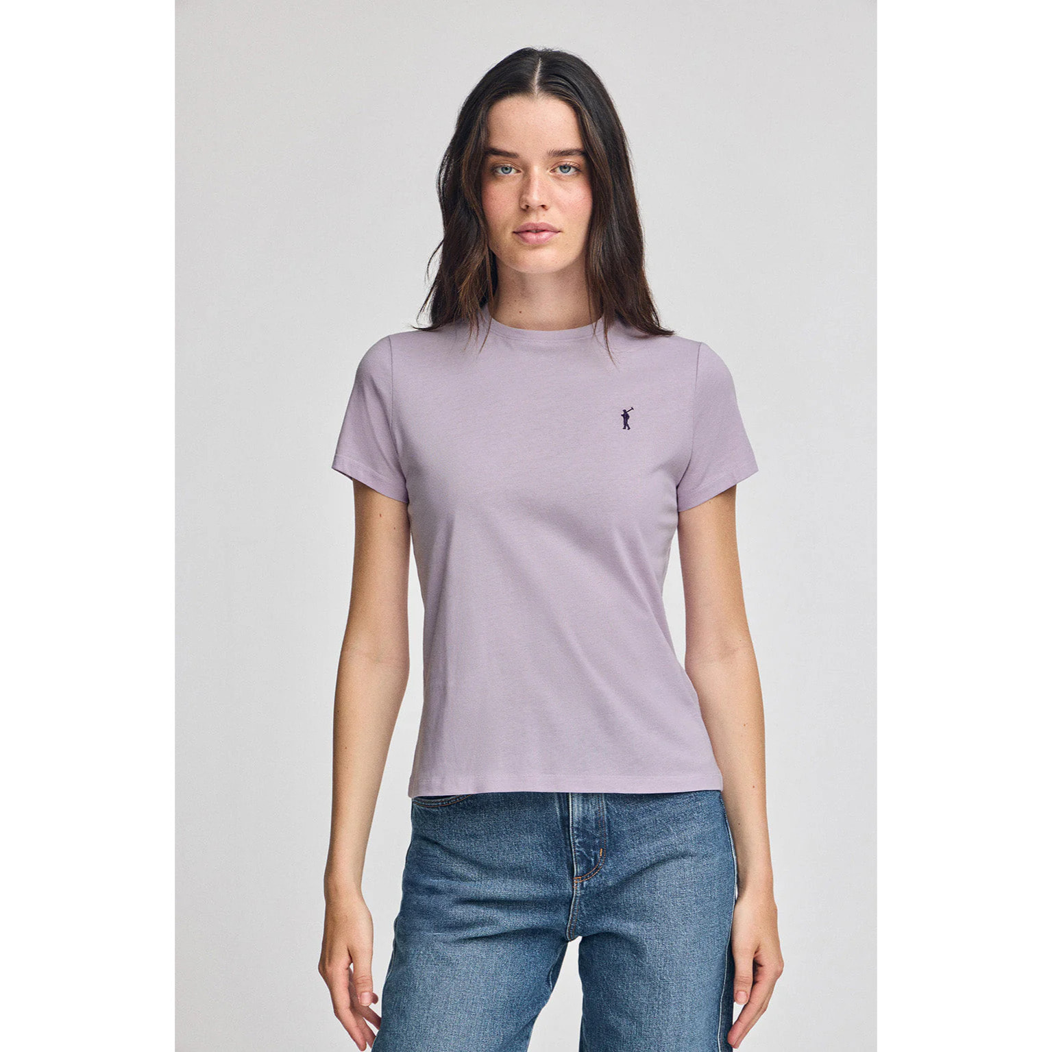 Camiseta lavanda de cuello redondo con bordado Rigby Go
