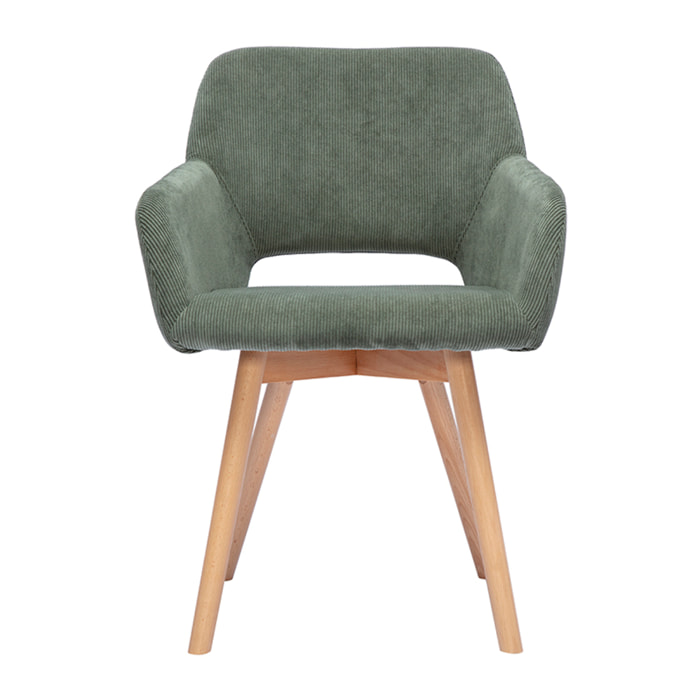 Chaises en tissu velours côtelé vert kaki et bois clair (lot de 2) LAURETTE