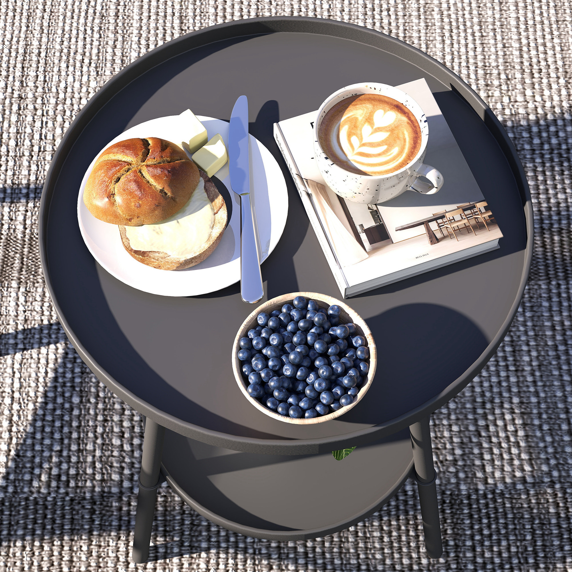 Mesa de Jardín Redonda de 2 Niveles Mesa de Terraza Exterior Ø32x51 cm con Bandeja Inferior y Estructura de Metal para Exterior e Interior Negro