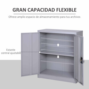 Armario Archivador Metálico, Archivador de Oficina, con 2 Puertas, Cerradura, Estante Ajustable, Armario Metálico para Sala de Estar, Estudio, 80x40x92,5 cm, Gris