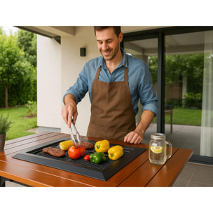 Table de barbecue avec gril et plateau en bois