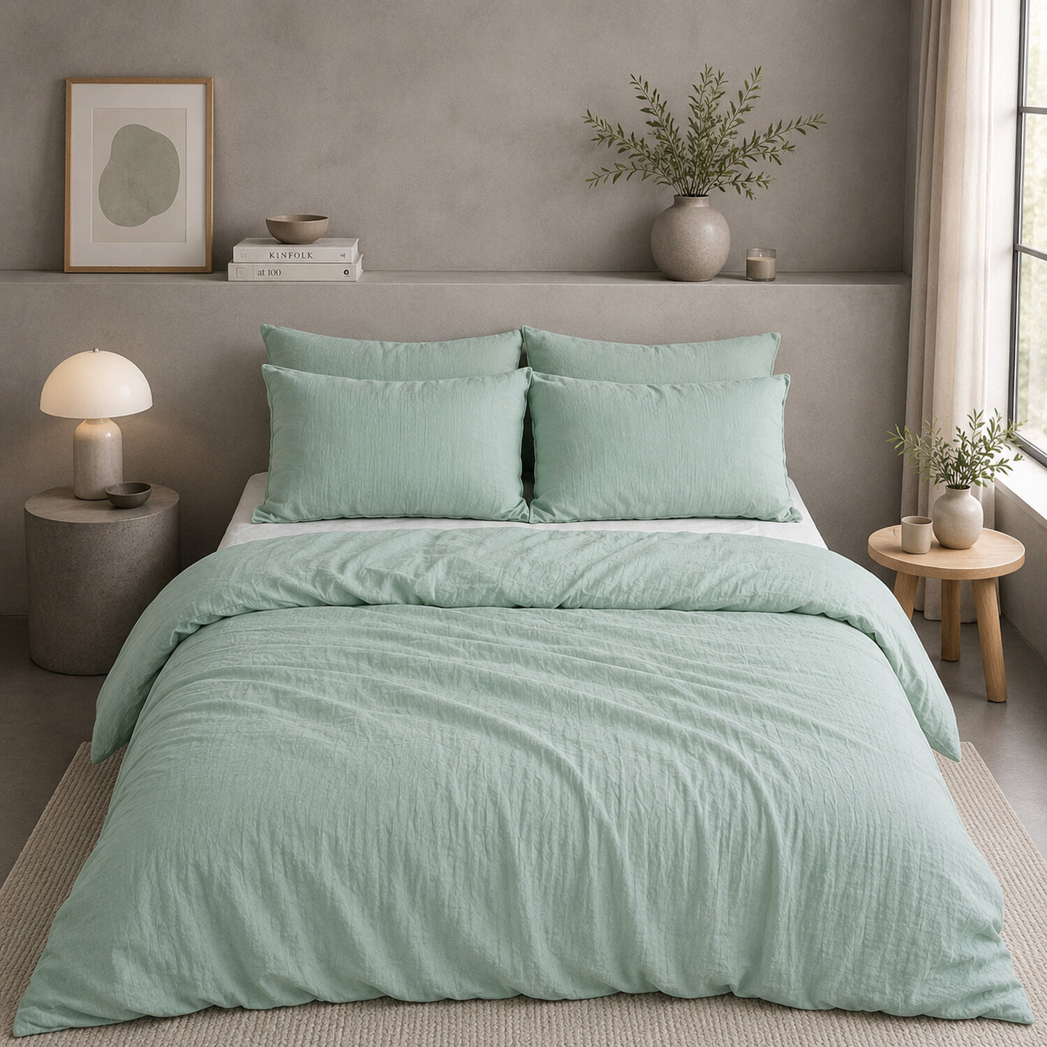Housse de couette 100% gaze de coton lavé vert givrée
