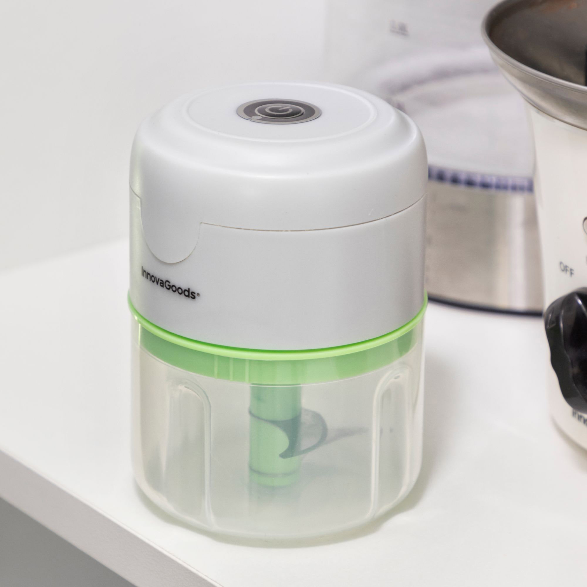 Mini tritatutto ricaricabile portatile echoppie innovagoods - grigio, verde e trasparente - 250 ml