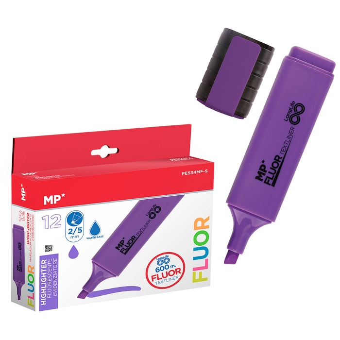 PACK 12 MARCADORES LONG LIFE FLUORESCENTE MORADO